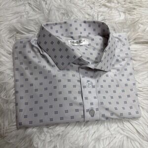 Collars And Co Shirt Men Large Firm Dress Polo Featherweight White AOP New!